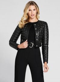 Studded Leather Quilted Jacket at Guess