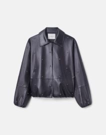 Studded Nappa Leather Bomber Jacket at Lafayette 148 New York