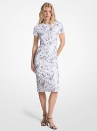 Studded Paisley Scuba Midi Dress in WHITE - Sale Michael Kors US at Michael Kors