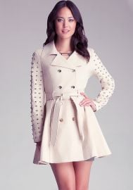 Studded Sleeve Flared Trench Coat at Bebe