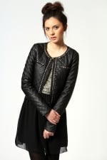 Studded leather style jacket at Boohoo at Boohoo