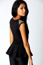 Studded peplum top at Boohoo