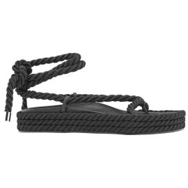 Studio Amelia Black Tether Rope Ankle Wrap Flat Sandals at Studio Amelia