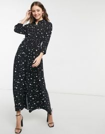 Style Cheat long sleeve shirt midi dress in black star print at ASOS