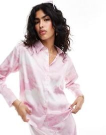 Style Cheat satin oversized shirt in prink smudge print - part of a set at ASOS