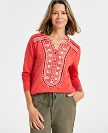 Style Co Womens Embroidered Henley Knit Top Created for Macys - Macys at Macys