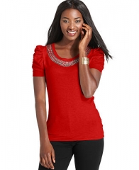 StyleandcoPetite Sweater Short-Sleeve Embellished Ruched - Petite Sweaters - Women - Macys at Macys