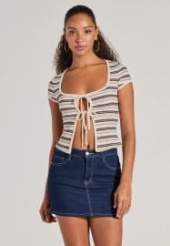 Stylish Status Striped Knit Tie Front Top at Windsor