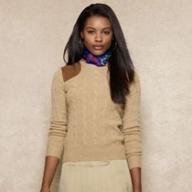 Suede Patch Cabled Sweater at Ralph Lauren