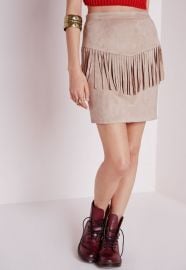 Suede fringed skirt at Missguided