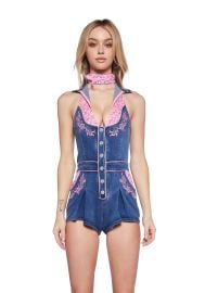 Sugar Thrillz Denim Paisley Yoke Romper - Blue Dolls Kill at Dolls Kill