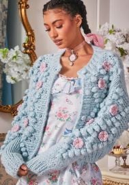 Sugar Thrillz Floral Knit Cardigan With Pom Poms - Blue Dolls Kill at Dolls Kill