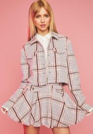 Sugar Thrillz Plaid Tweed Boxy Moto Jacket - Brown Dolls Kill at Dolls Kill