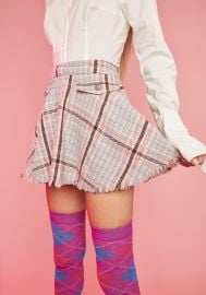 Sugar Thrillz Plaid Tweed Raw Edge Circle Skirt - Brown Dolls Kill at Dolls Kill