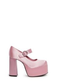 Sugar Thrillz Satin Platform Mary Janes - Light Pink Dolls Kill at Dolls Kill