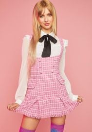 Sugar Thrillz Tweed Raw Edge Button Romper Dress - Pink Dolls Kill at Dolls Kill