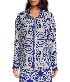 Sugarlips Border Print Oversized Long Sleeve Button Front Coordinating Shirt Dillardx27s at Dillards