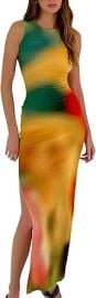 Suillty Women Y2k Tie Dye Tank Dress Sleeveless Bodycon Long Dresses Printed Slim Fit Summer Maxi Dress Sundress at Amazon