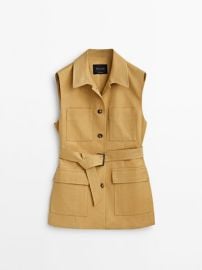 Suit waistcoat with belt and four pockets - Massimo Dutti at Massimo Dutti