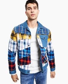 Sun  Stone Mens Regular-Fit Plaid Patchwork Trucker Jacket Created for Macys   Reviews - Coats  Jackets - Men - Macys at Macys