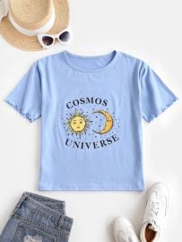 Sun Moon Star Lettuce Cuffs T-shirt  at Zaful