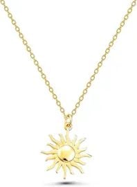 Sun Necklace 14K Real Gold Sun Pendant Minimalist Gold Celestial Necklace Handmade Sun Pendant Valentines Day Gift at Amazon