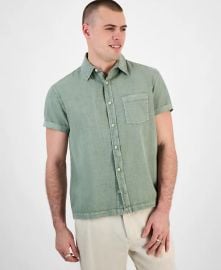 Sun Stone Blake Linen Chambray Short Sleeve Button Front Shirt in Vintage Sage at Macys