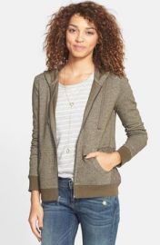 Sun andamp Shadow Lace Panel Front Zip Hoodie in Brown at Nordstrom