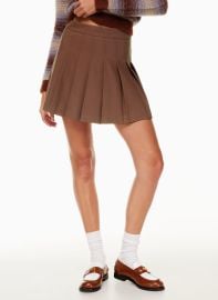 Sunday Best at Aritzia Olive Micro Pleated Skirt in Cognac at Aritzia