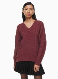 Sunday Best at Aritzia Peggy V neck Sweater in Spiced Burgundy at Aritzia