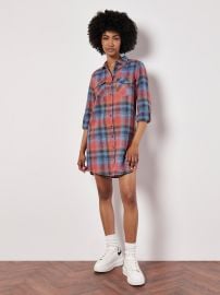 Sunset Plaid Shirt Dress at Apricot