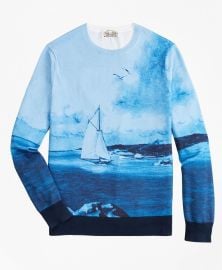 Supima® Cotton Ocean Motif Crewneck Sweater  at Brooks Brothers