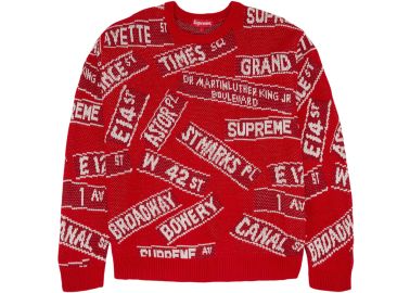 Supreme Street Signs Sweater Red - SS21 at Stockx