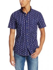 Surfside Supply Company Menand39s Short Sleeve Dobby Print Shirt Dark Blue X-Large at Amazon