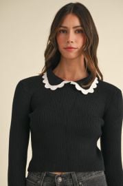 Sweater Knit Top With Collar - at Briavio Boutique
