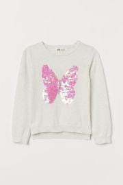 Sweater with Sequins - White melangebutterfly - Kids  HampM US at H&M