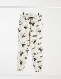 Sweatpants with All Over Peace Print by Crooked Tongues at Asos