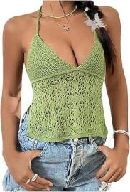 SweatyRocks Women39s Embroidered Eyelet Net Crochet Knitted Halter Camisole Crop Top at Womens Clothing store at Amazon