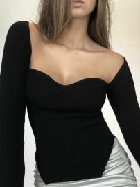 Sweetheart Long Sleeve Knit Top COMMENSE at Commense