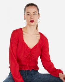 Sweetheart Shirred Keyhole Peplum Top at Express