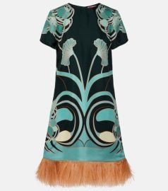 Swing feather-trimmed floral silk twill minidress at Mytheresa