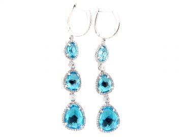 Swiss Blue Topaz & Diamond Drop Earrin at Dilamani