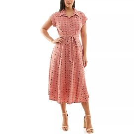 Swiss Dot Collared Button Front Shirt Dress at Belk