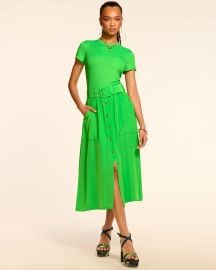 Sylvie Combo Ribbed Midi Dress in tropic green Ramy Brook at Ramy Brook