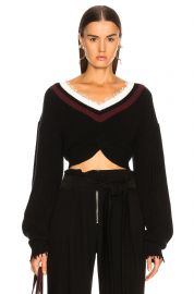 T BY ALEXANDER WANG HYBRID MEETS VARSITY TWIST FRONT SWEATER IN BLACK at Forward