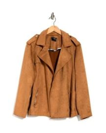 T Tahari Faux Suede Moto Jacket in Tobacco at Nordstrom Rack