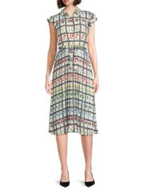 T Tahari Floral Grid Flutter Sleeve Midi Dress at Saks Off 5th