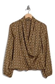T Tahari Long Sleeve Faux Wrap Top in Stripe Swirl Print at Nordstrom Rack at Nordstrom Rack