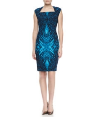 T Tahari Moxie Printed Cap-Sleeve Dress at Neiman Marcus