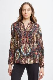 T-Tahari Paisley Split Neck Shirt Elie Tahari at Elie Tahari